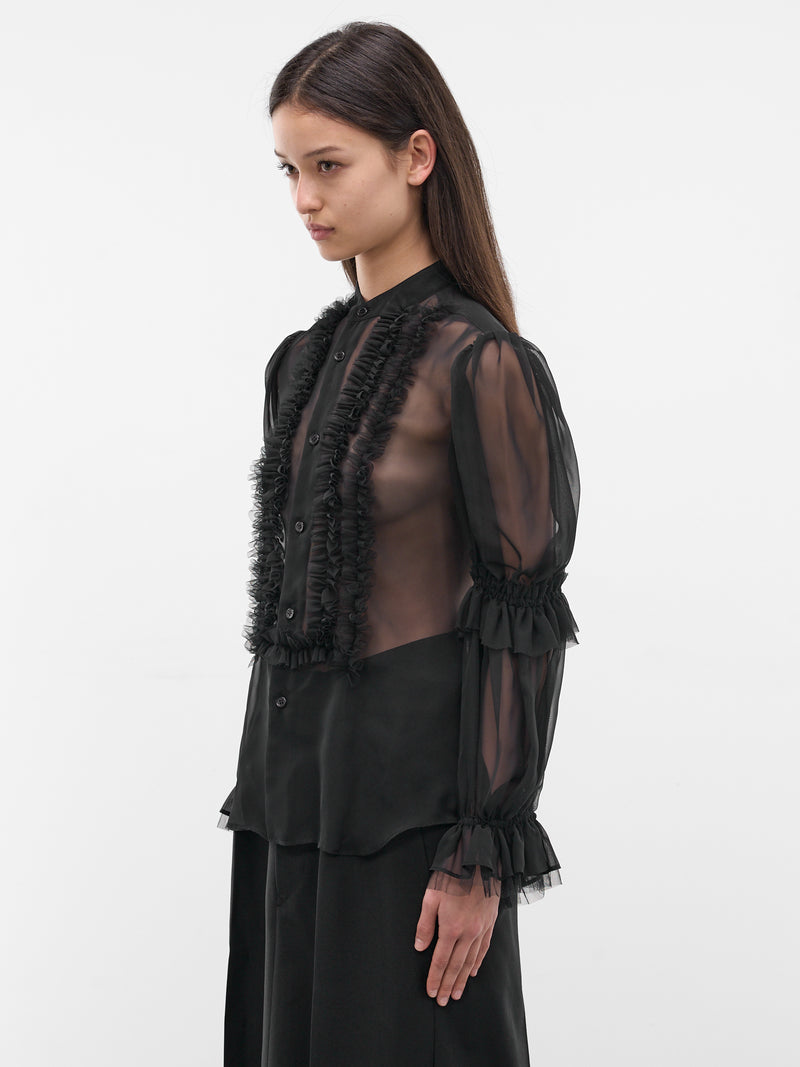 Black Sheer Georgette Ruffle Blouse (3Q-B009-S26-BLACK)