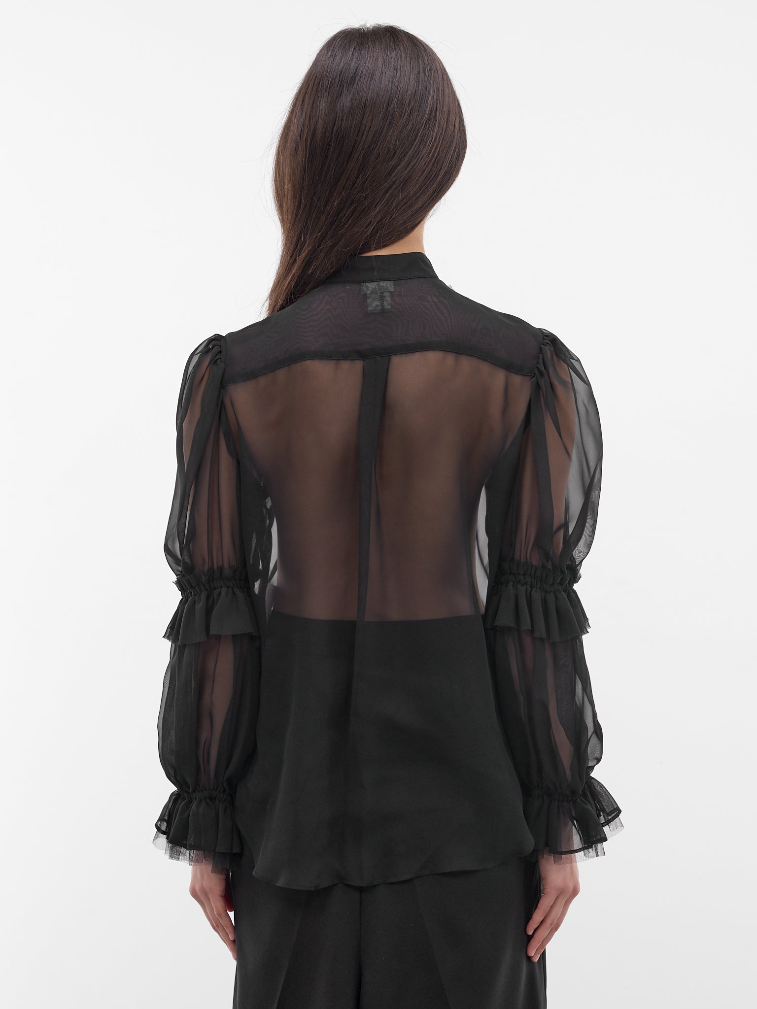 Black Sheer Georgette Ruffle Blouse (3Q-B009-S26-BLACK)