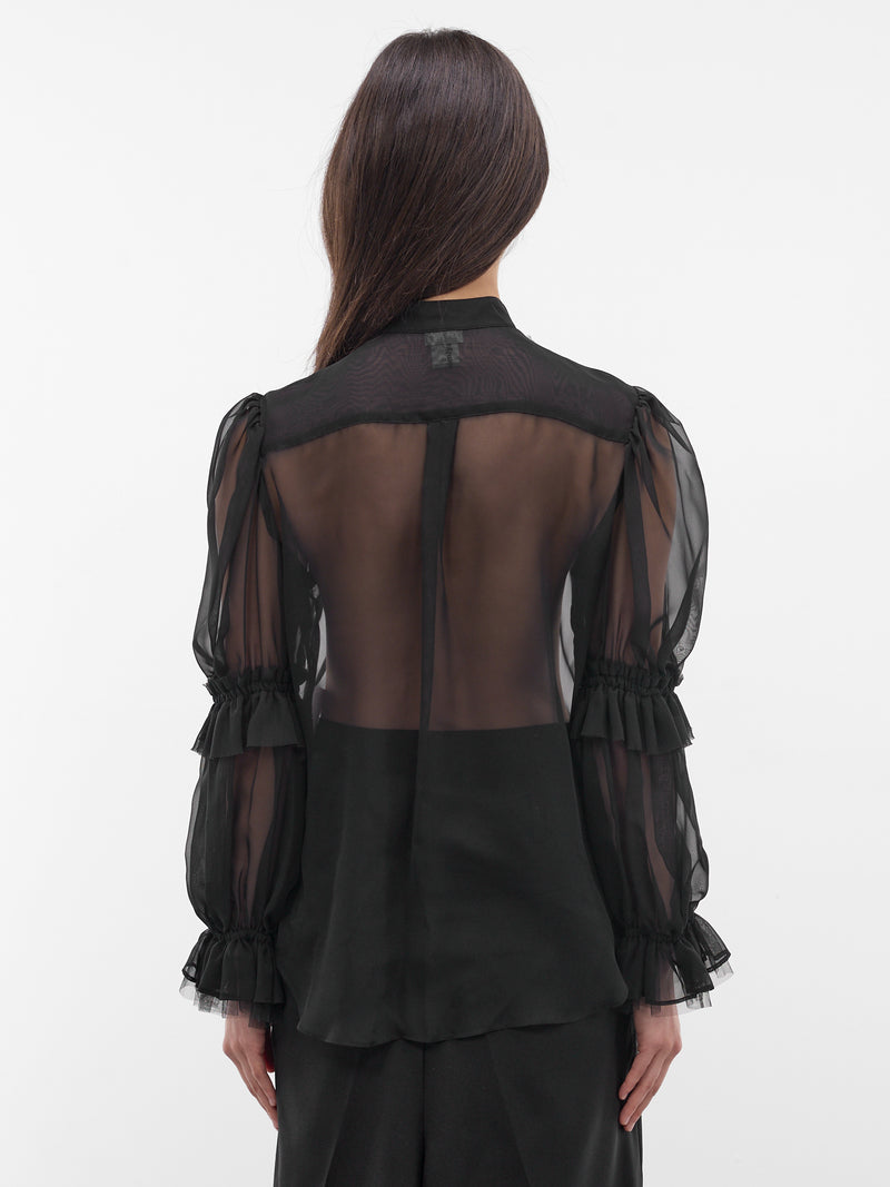 Black Sheer Georgette Ruffle Blouse (3Q-B009-S26-BLACK)
