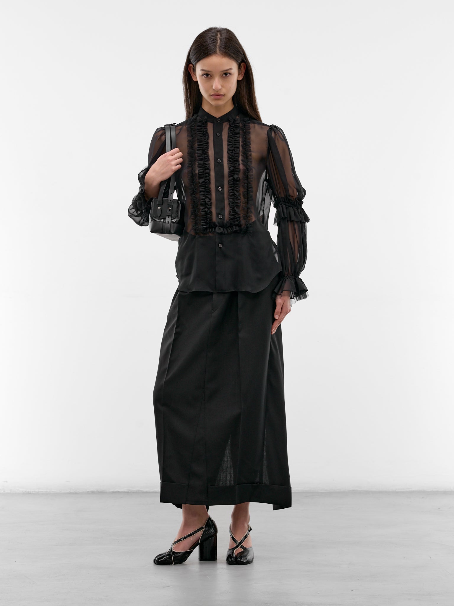 Black Sheer Georgette Ruffle Blouse (3Q-B009-S26-BLACK)