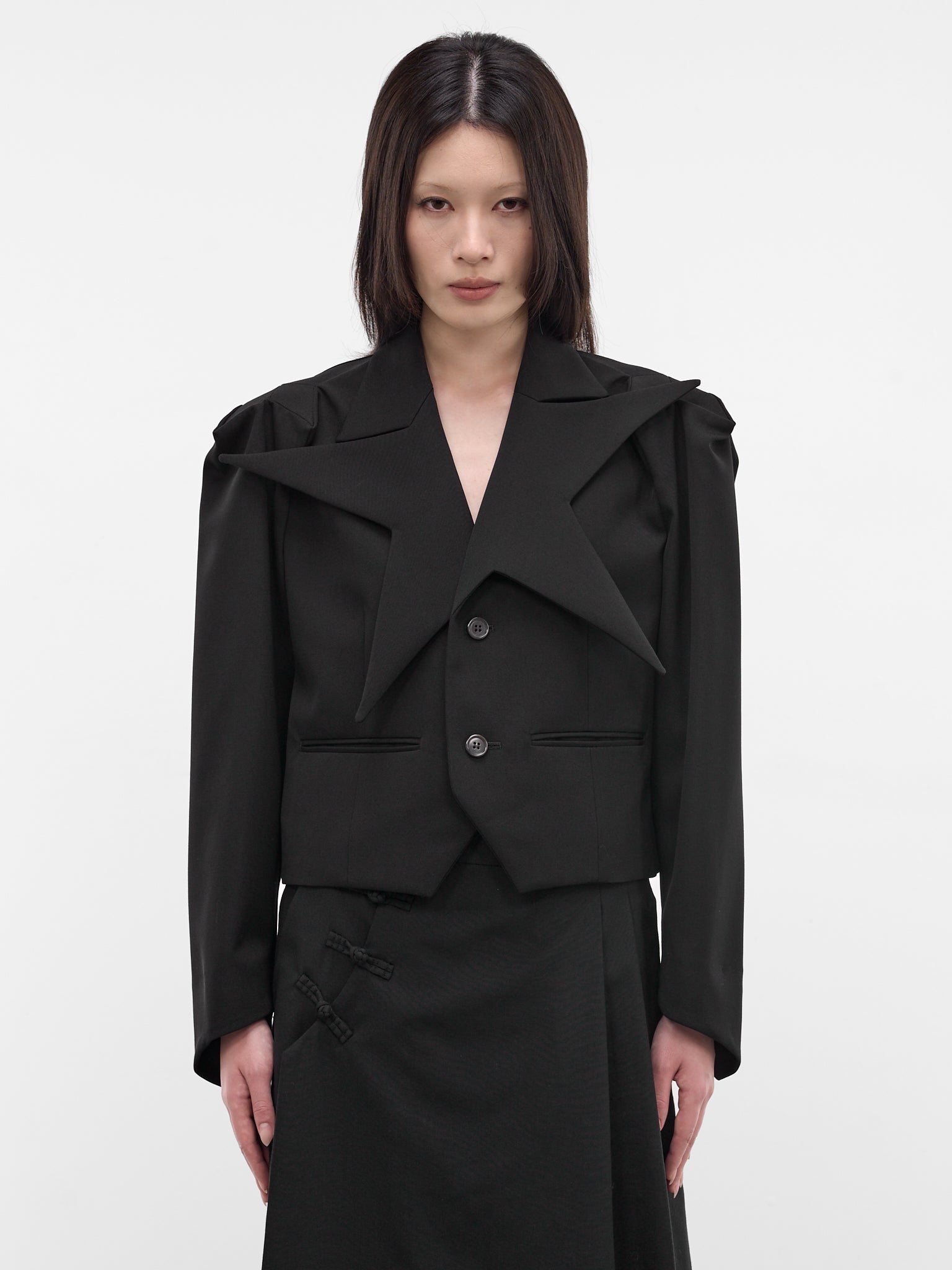 Black Star-Shaped Lapel Blazer (3Q-J003-S26-BLACK)