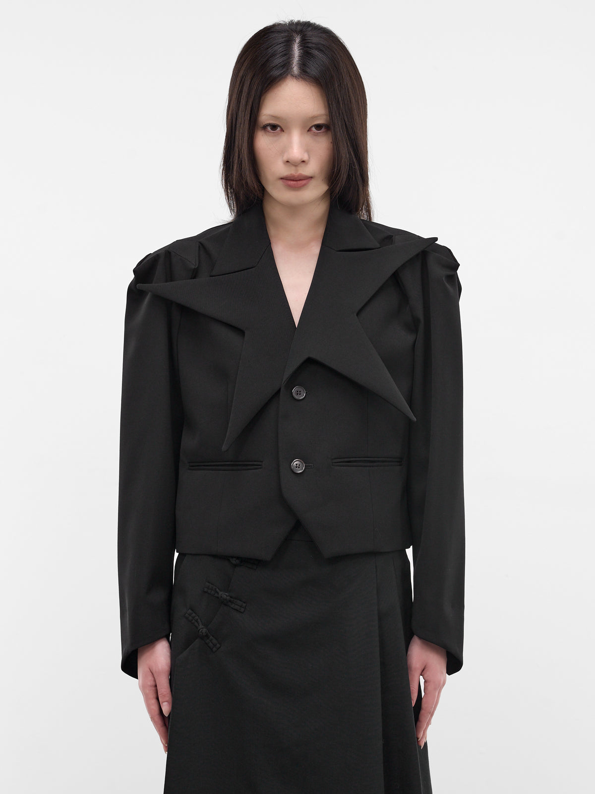 Black Star-Shaped Lapel Blazer (3Q-J003-S26-BLACK)