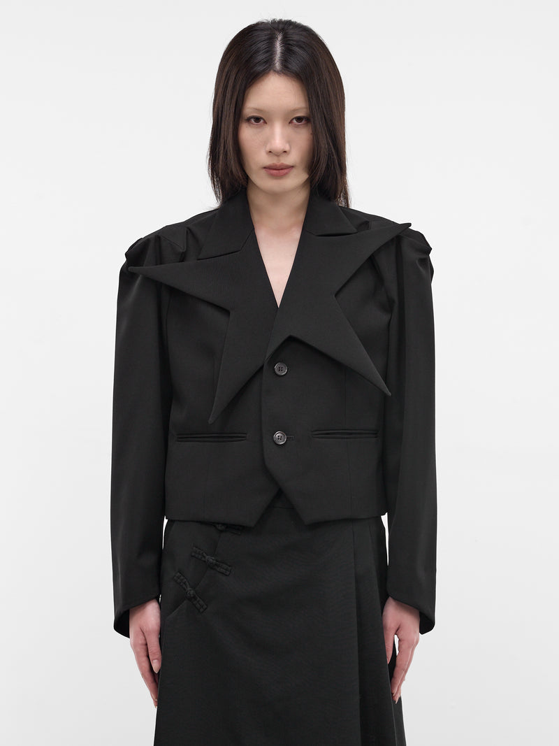 Black Star-Shaped Lapel Blazer (3Q-J003-S26-BLACK)