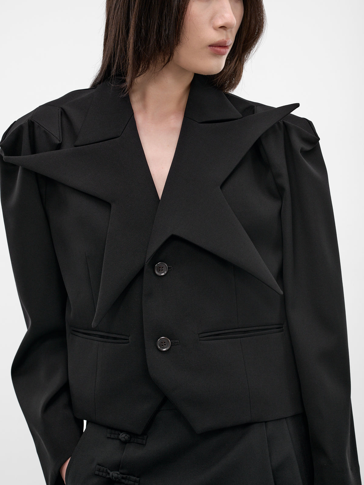 Black Star-Shaped Lapel Blazer (3Q-J003-S26-BLACK)