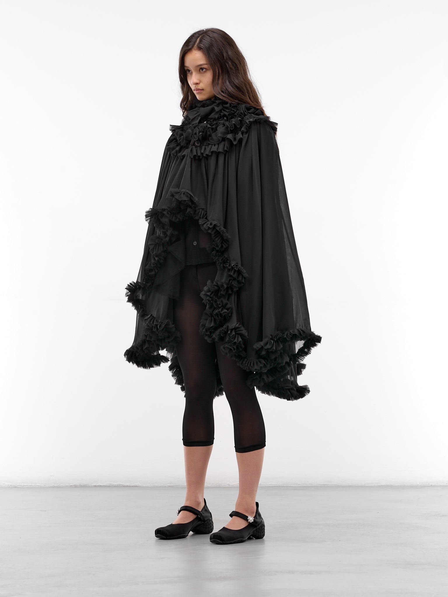 Black Georgette Hooded Cape Jacket (3Q-J009-S26-BLACK)