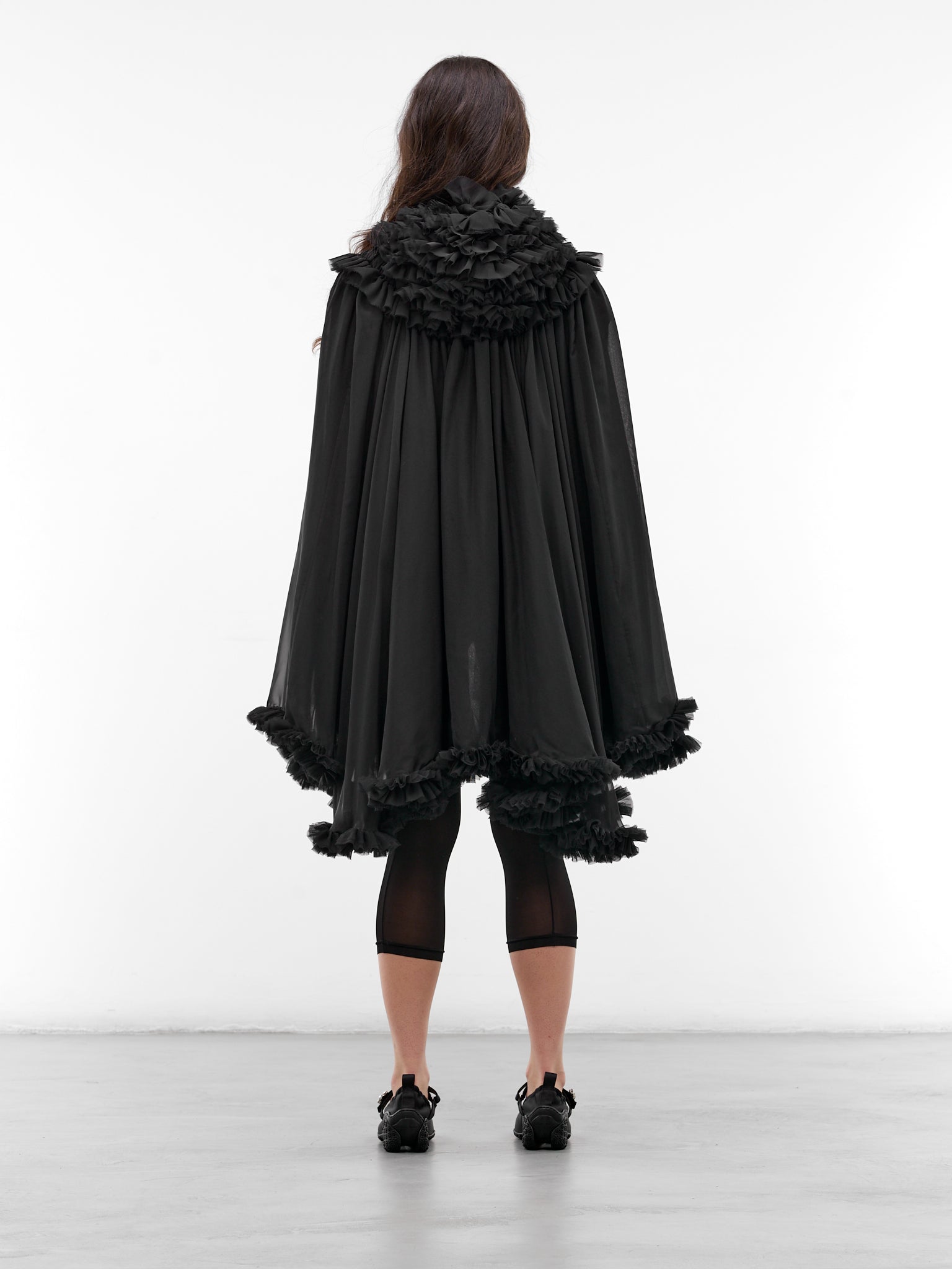 Black Georgette Hooded Cape Jacket (3Q-J009-S26-BLACK)