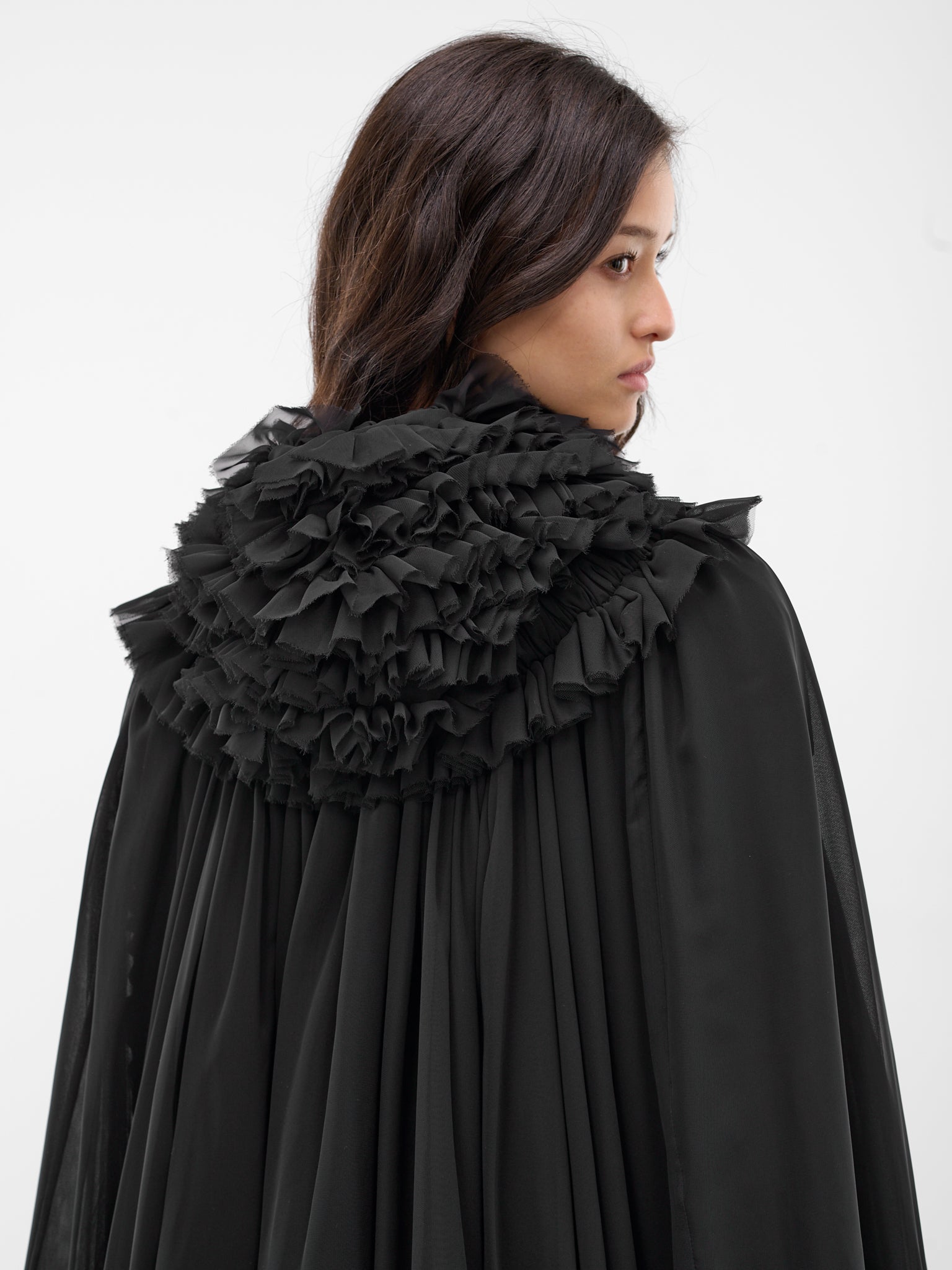 Black Georgette Hooded Cape Jacket (3Q-J009-S26-BLACK)