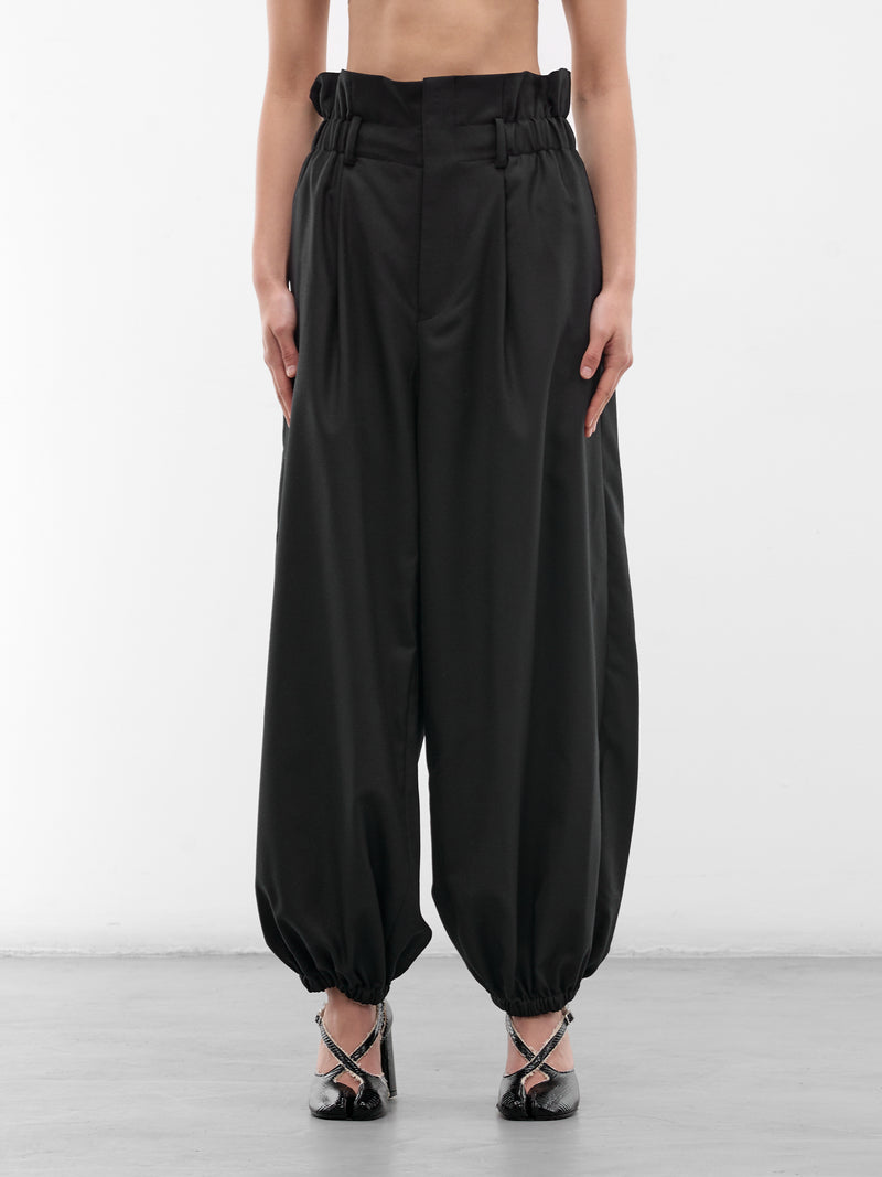 Black Wool Pleated Wide Trousers (3Q-P003-S26-BLACK)