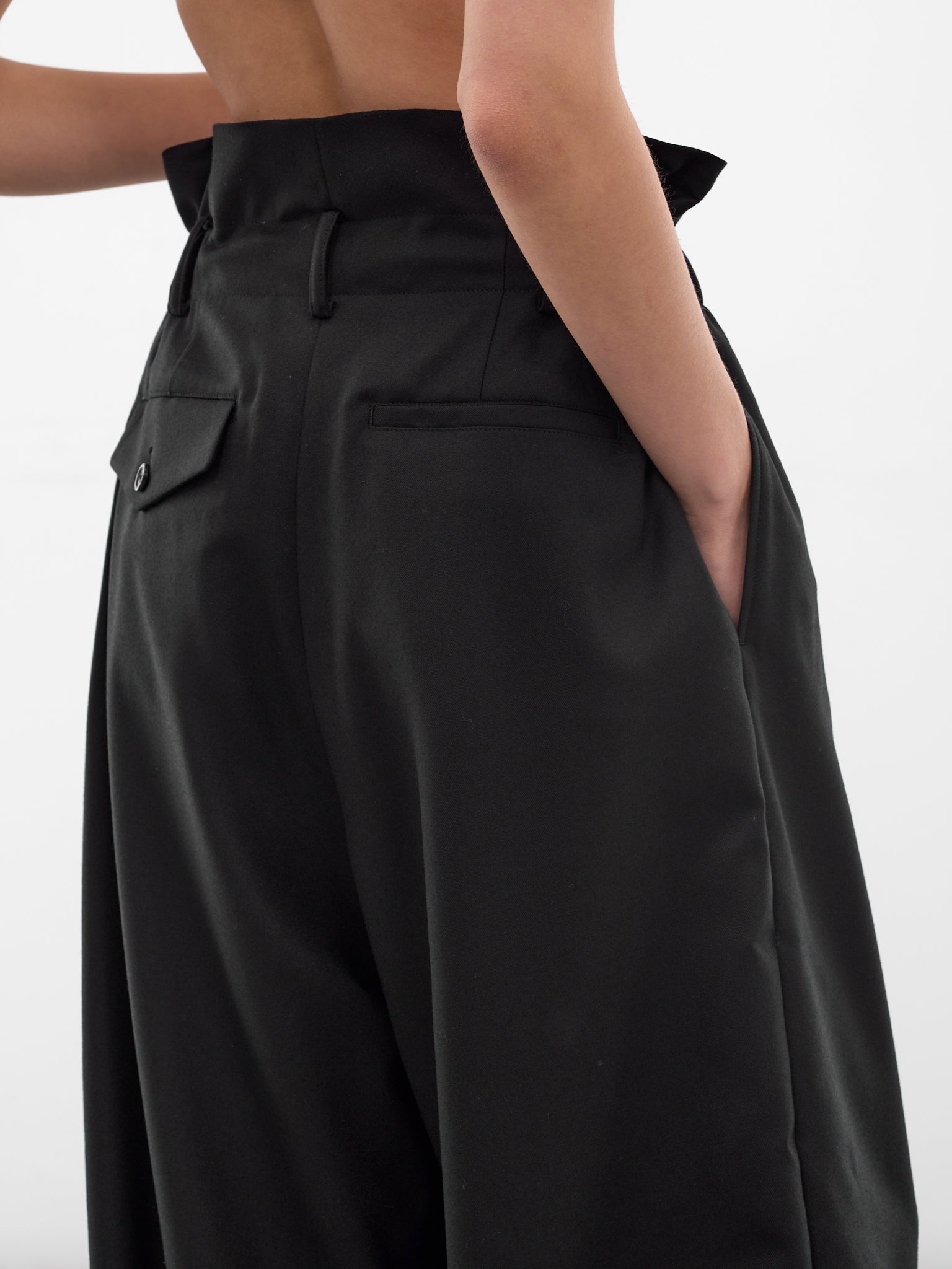 Black Wool Pleated Wide Trousers (3Q-P003-S26-BLACK)
