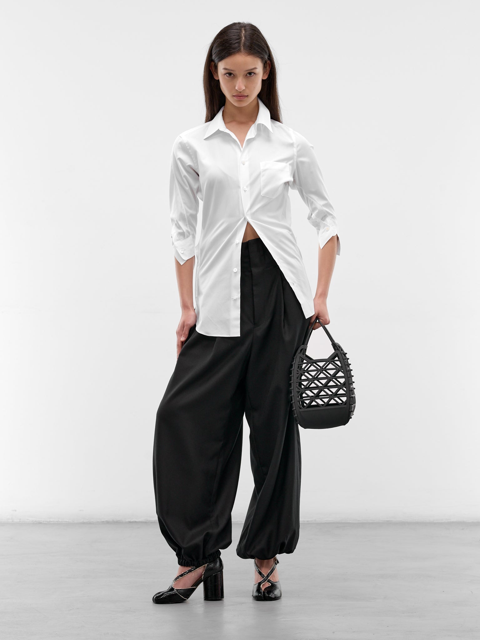 Black Wool Pleated Wide Trousers (3Q-P003-S26-BLACK)