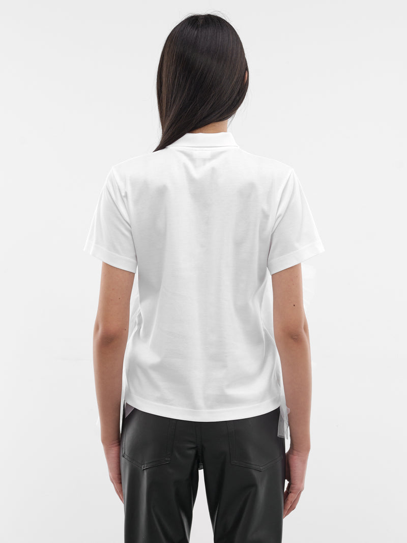 White Tulle Ruffle Polo Shirt (3Q-T003-S26-WHITE)