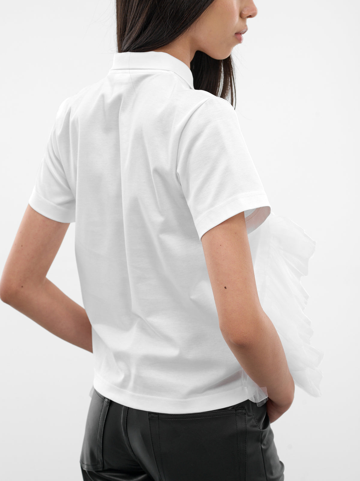 White Tulle Ruffle Polo Shirt (3Q-T003-S26-WHITE)