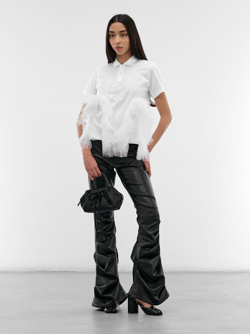 White Tulle Ruffle Polo Shirt (3Q-T003-S26-WHITE)