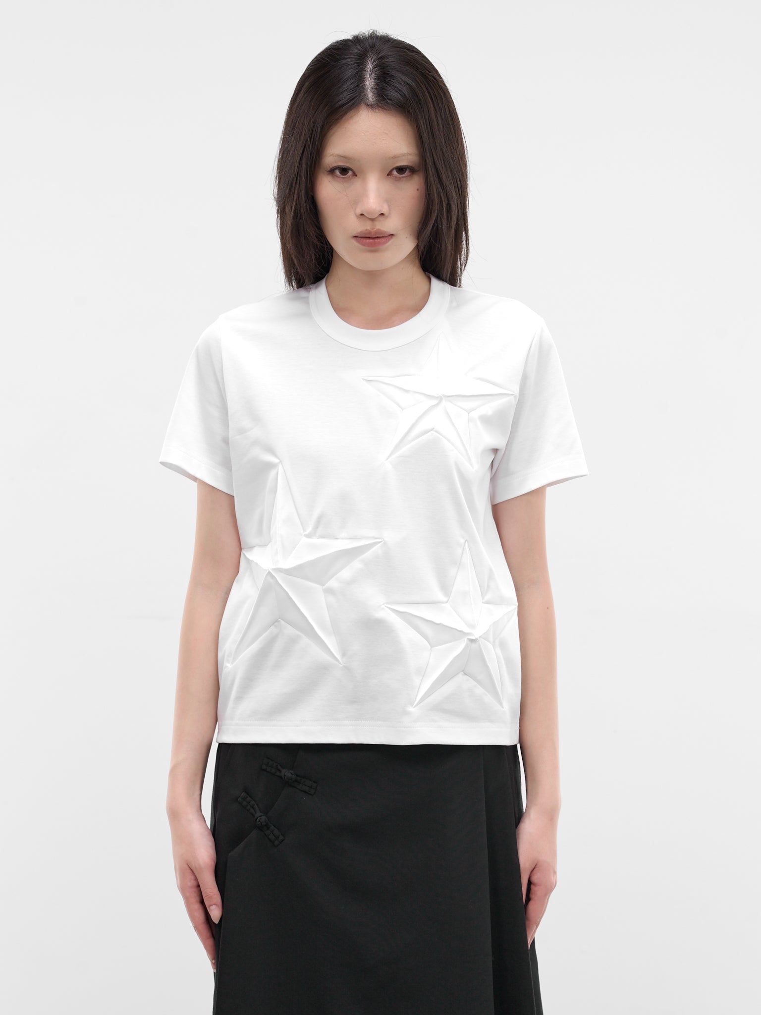 White 3D Star Paneled Tee (3Q-T006-S26-WHITE)