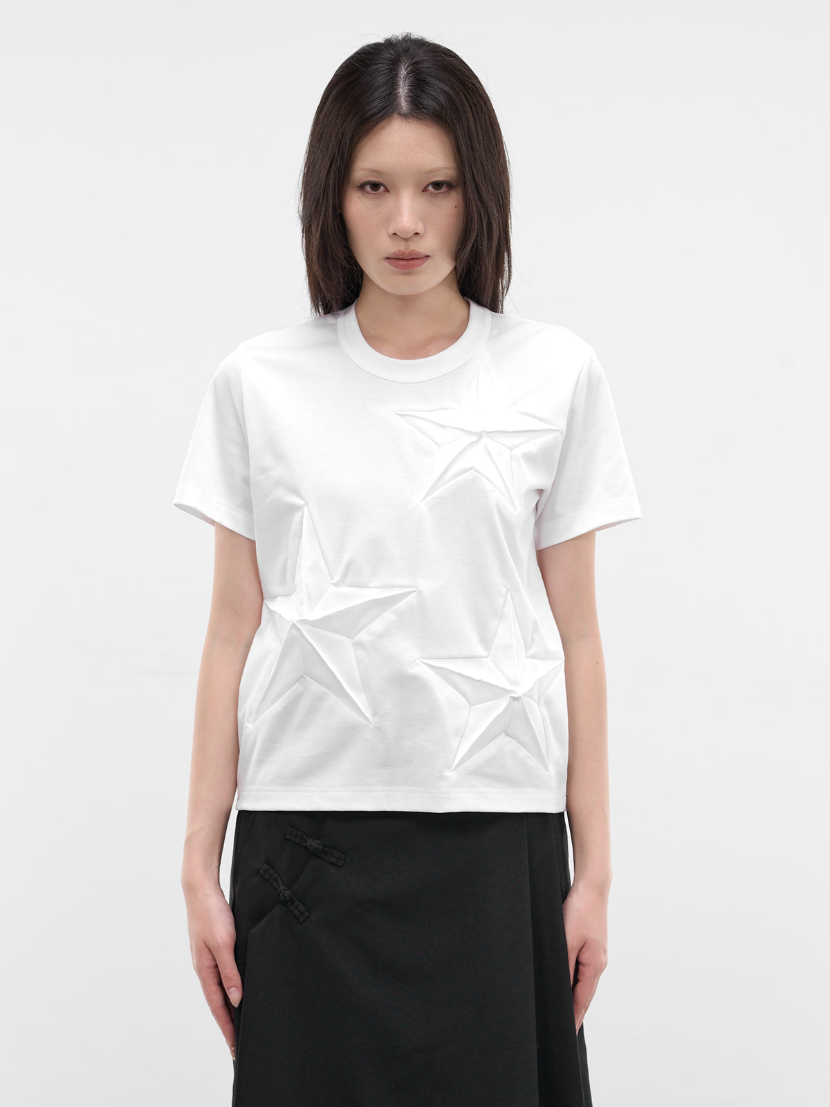 White 3D Star Paneled Tee (3Q-T006-S26-WHITE)