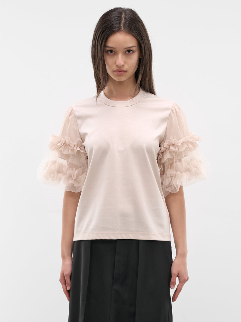Beige Ruffle Tulle Tee (3Q-T012-S26-BEIGE)
