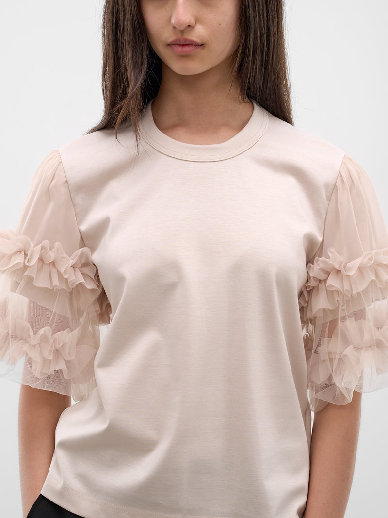 Beige Ruffle Tulle Tee (3Q-T012-S26-BEIGE)