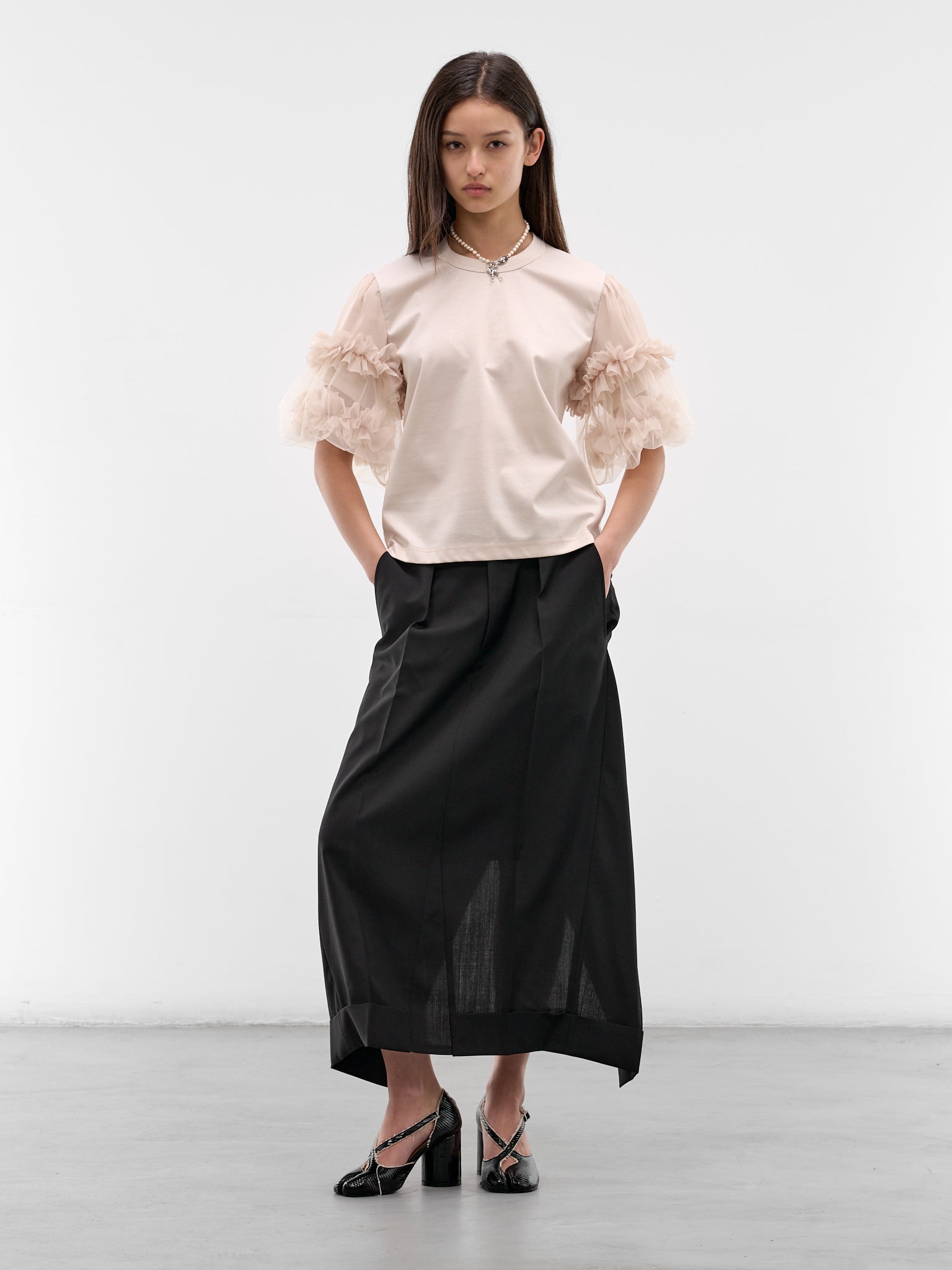 Beige Ruffle Tulle Tee (3Q-T012-S26-BEIGE)