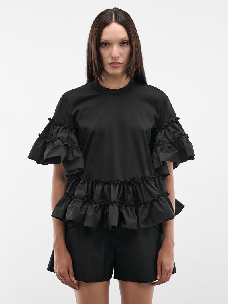 Black Ruffle Trim Tee (3Q-T017-S26-BLACK)