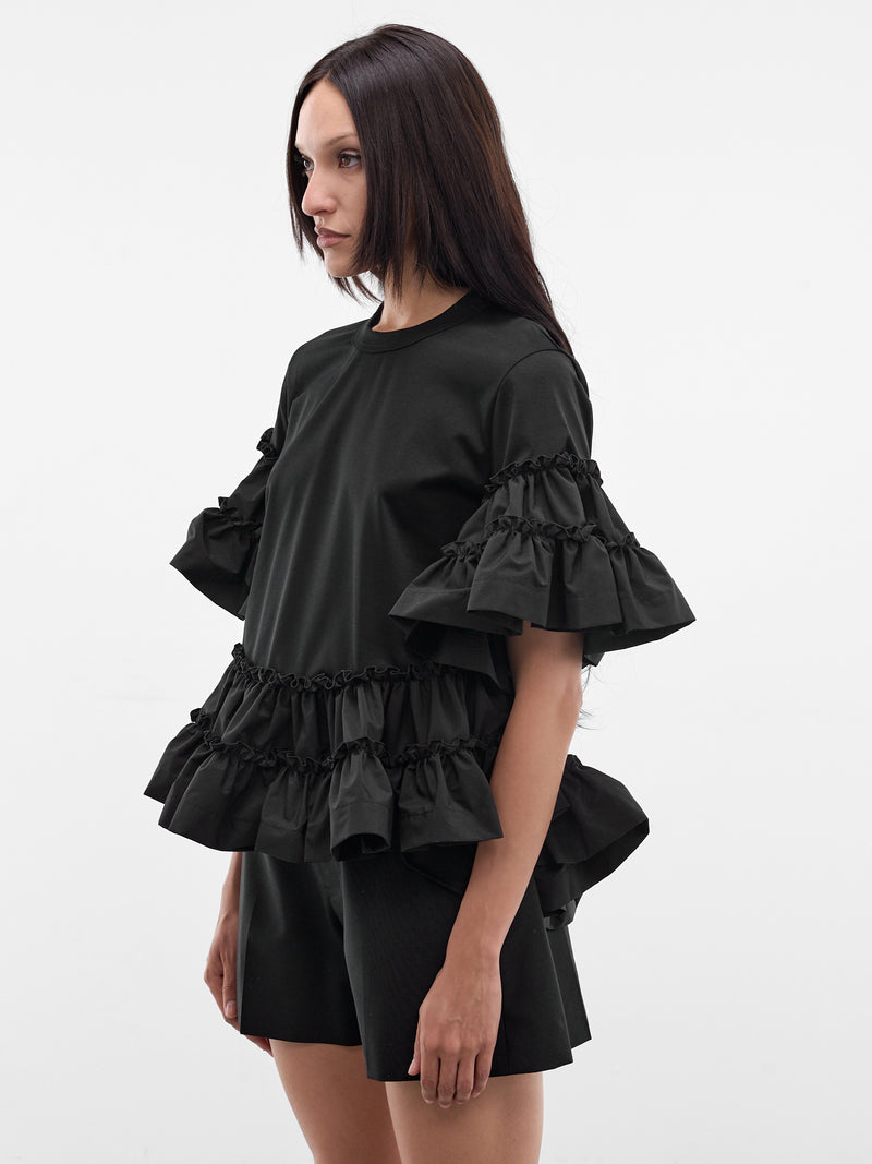 Black Ruffle Trim Tee (3Q-T017-S26-BLACK)