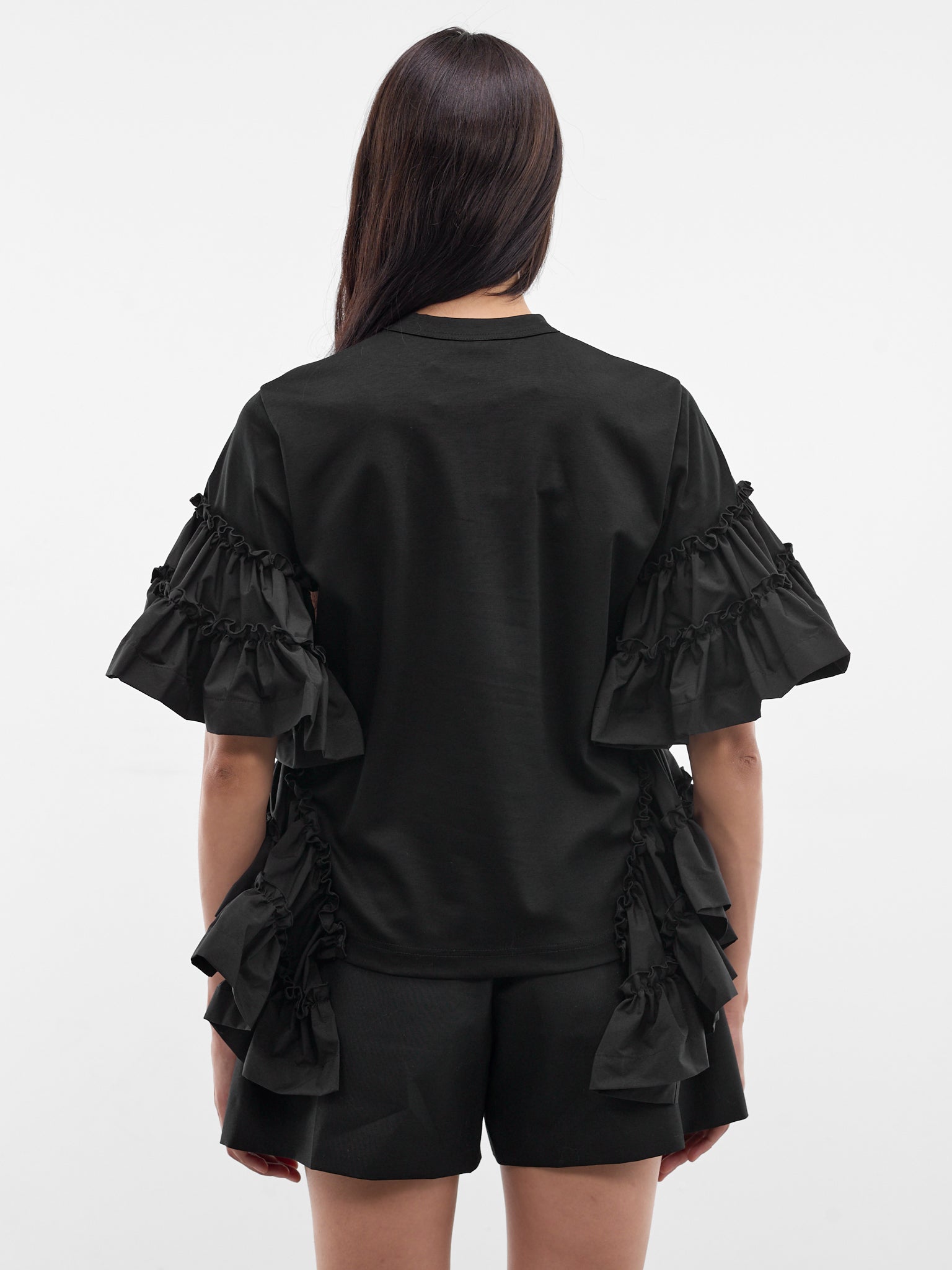 Black Ruffle Trim Tee (3Q-T017-S26-BLACK)