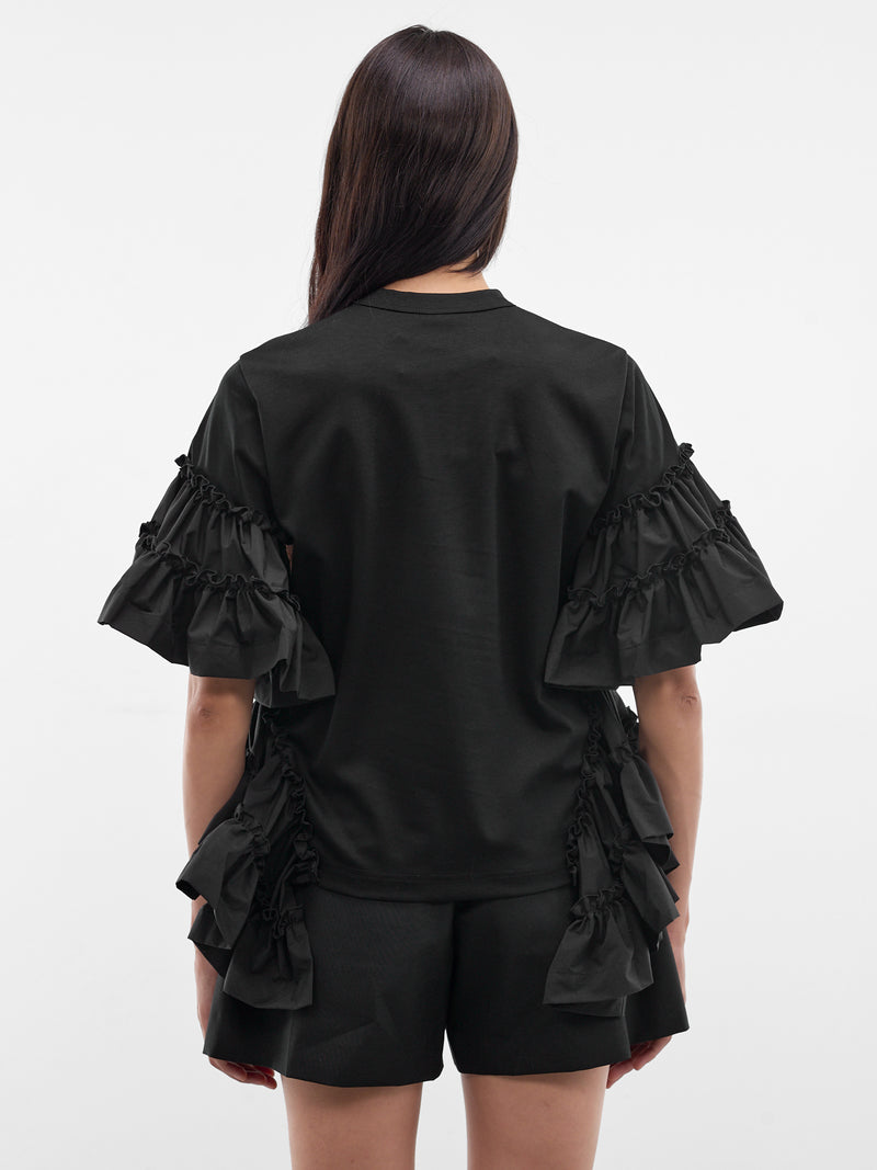 Black Ruffle Trim Tee (3Q-T017-S26-BLACK)
