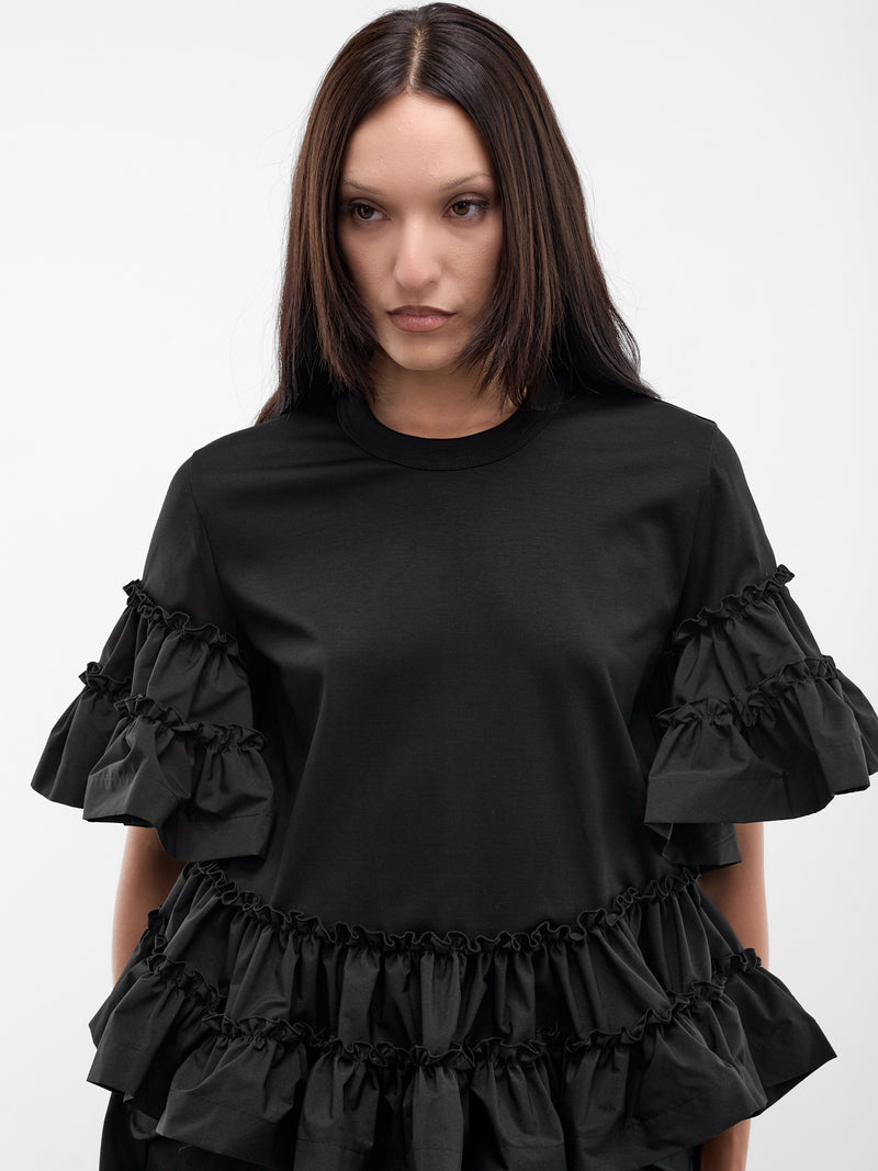 Black Ruffle Trim Tee (3Q-T017-S26-BLACK)