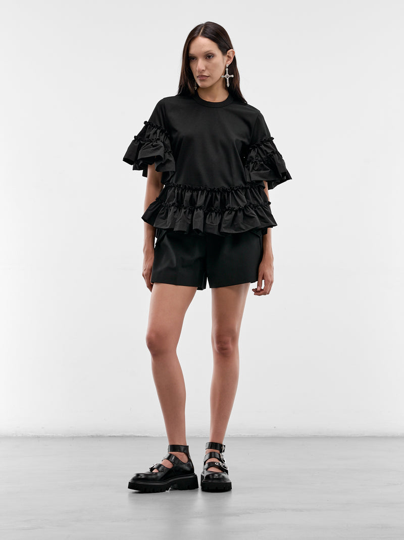 Black Ruffle Trim Tee (3Q-T017-S26-BLACK)