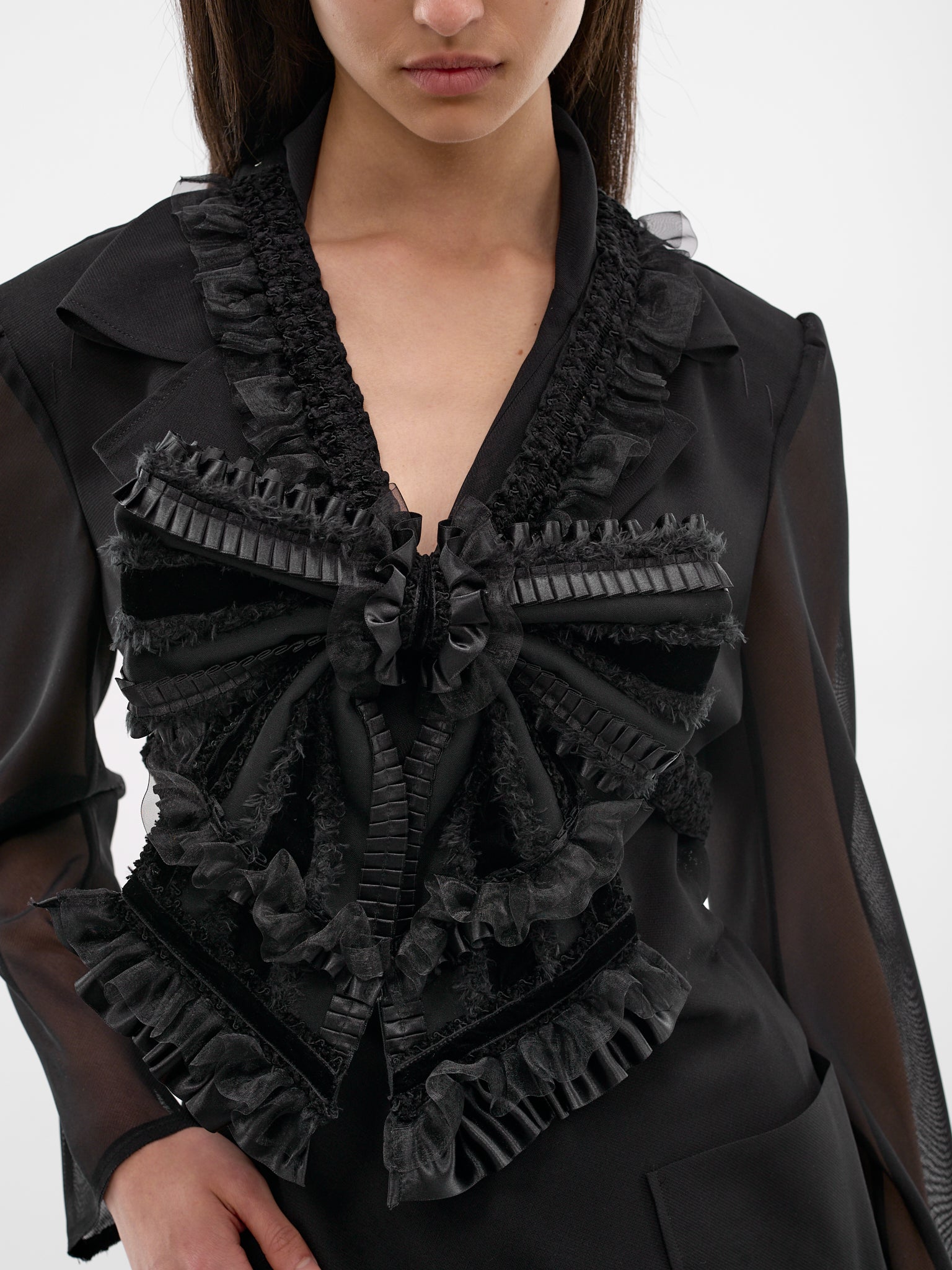 Black Sculptural Bow Tailored Jacket (3Q-V012-S26-BLACK)