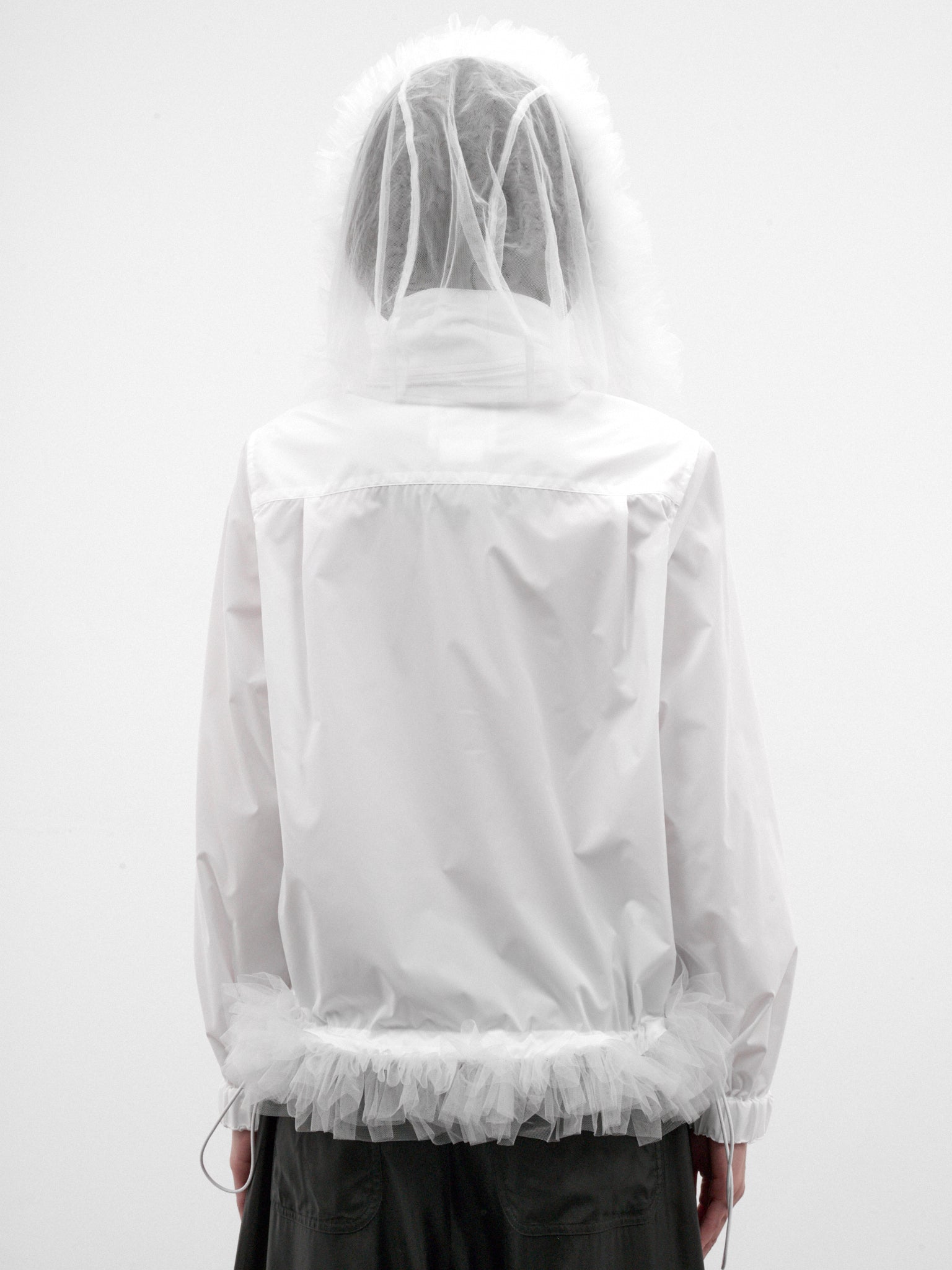 White Ruffled Sheer Hooded Jacket (3R-B010-W26-WHITE-WHITE)