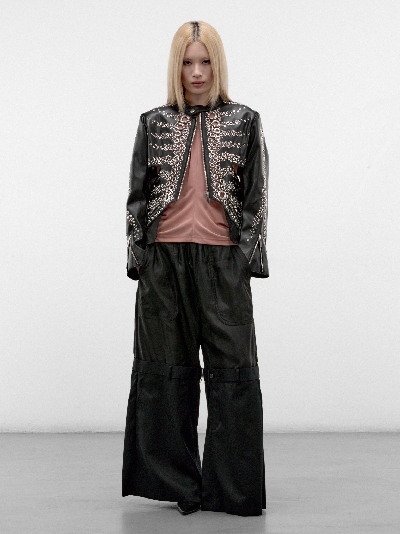 Black Skeletal Eyelet Leather Jacket (3R-J001-W26-BLACK)