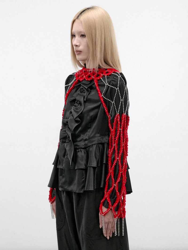 Red Beaded Net Layering Sleeves (3R-J002-W26-RED)