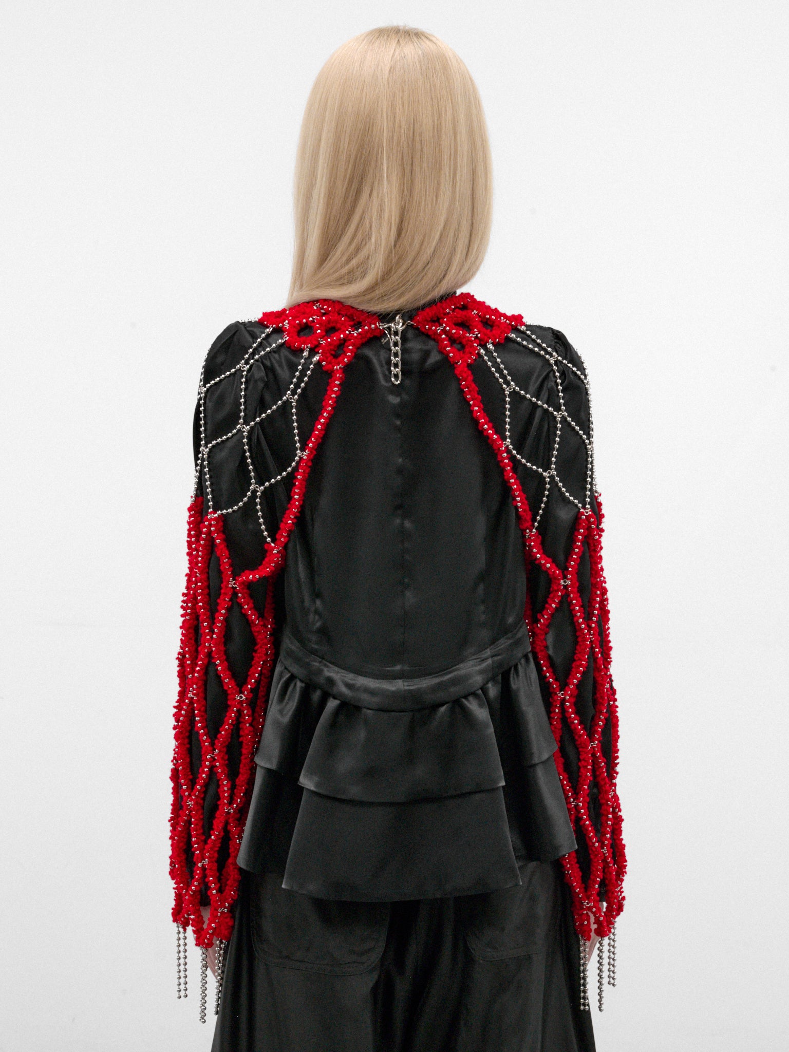 Red Beaded Net Layering Sleeves (3R-J002-W26-RED)