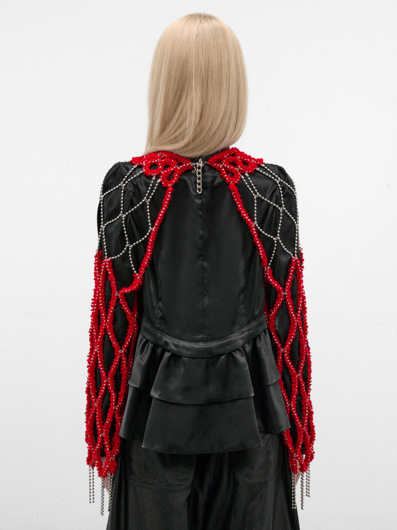 Red Beaded Net Layering Sleeves (3R-J002-W26-RED)