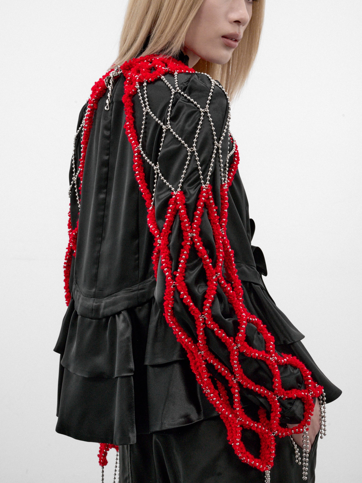 Red Beaded Net Layering Sleeves (3R-J002-W26-RED)