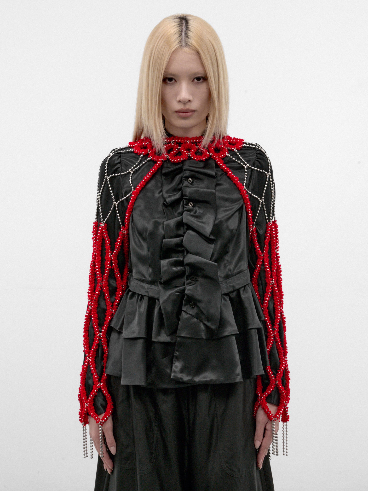 Red Beaded Net Layering Sleeves (3R-J002-W26-RED)