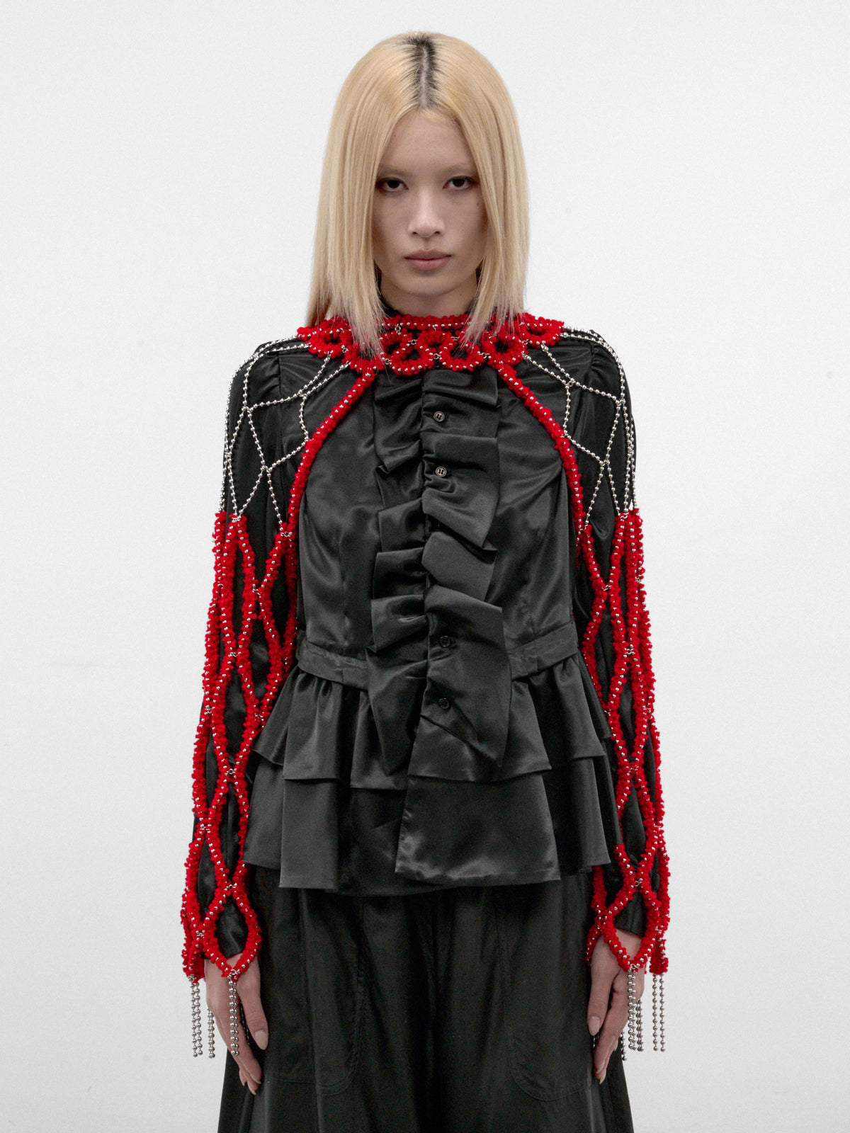 Red Beaded Net Layering Sleeves (3R-J002-W26-RED)