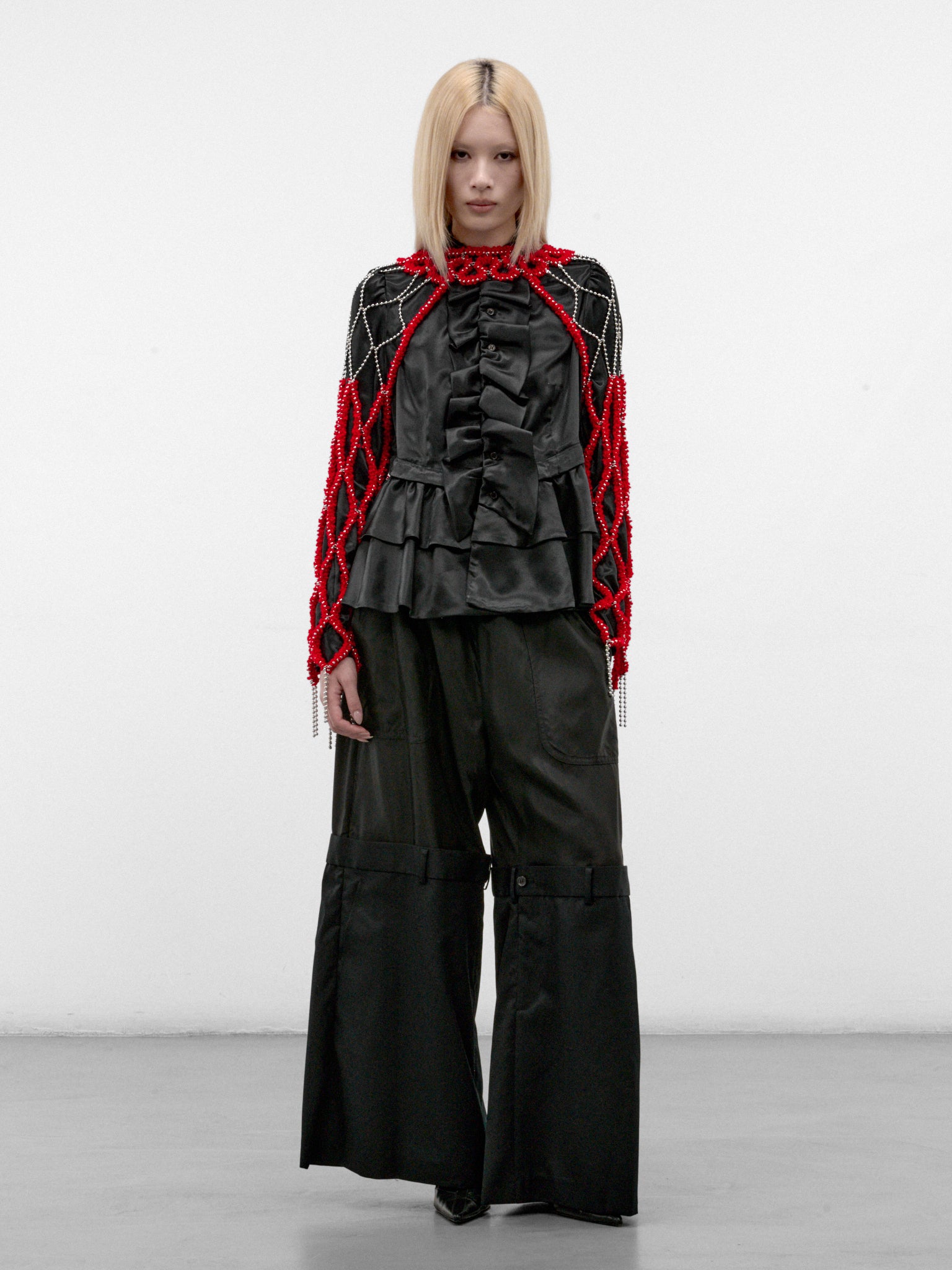 Red Beaded Net Layering Sleeves (3R-J002-W26-RED)