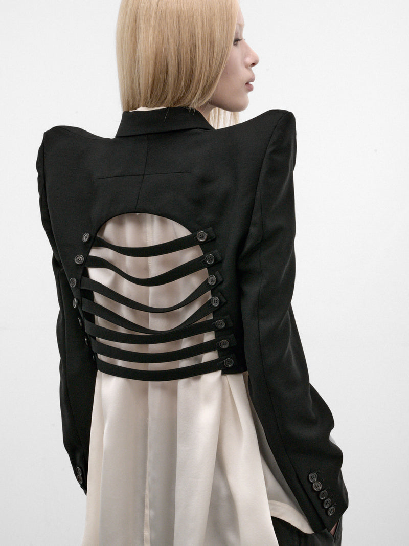 Black Cropped Pointed Shoulders Jacket (3R-J005-W26-BLACK)