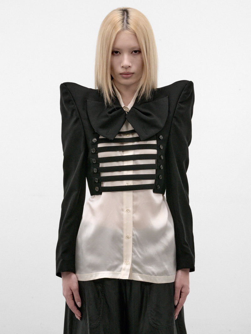 Black Cropped Pointed Shoulders Jacket (3R-J005-W26-BLACK)