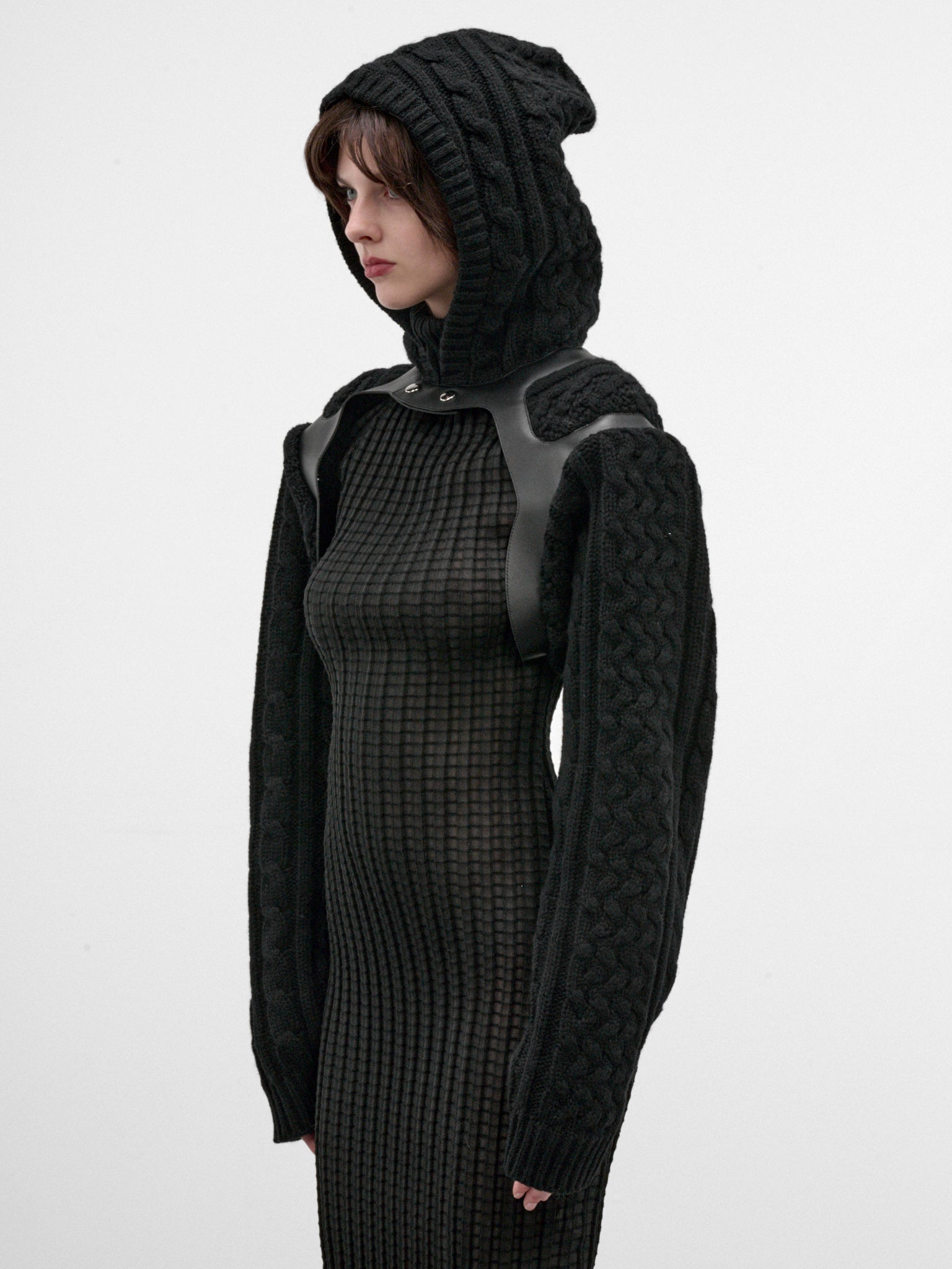 Black Wool Harness Bolero Sweater (3R-N009-W26-BLACK-BLACK)
