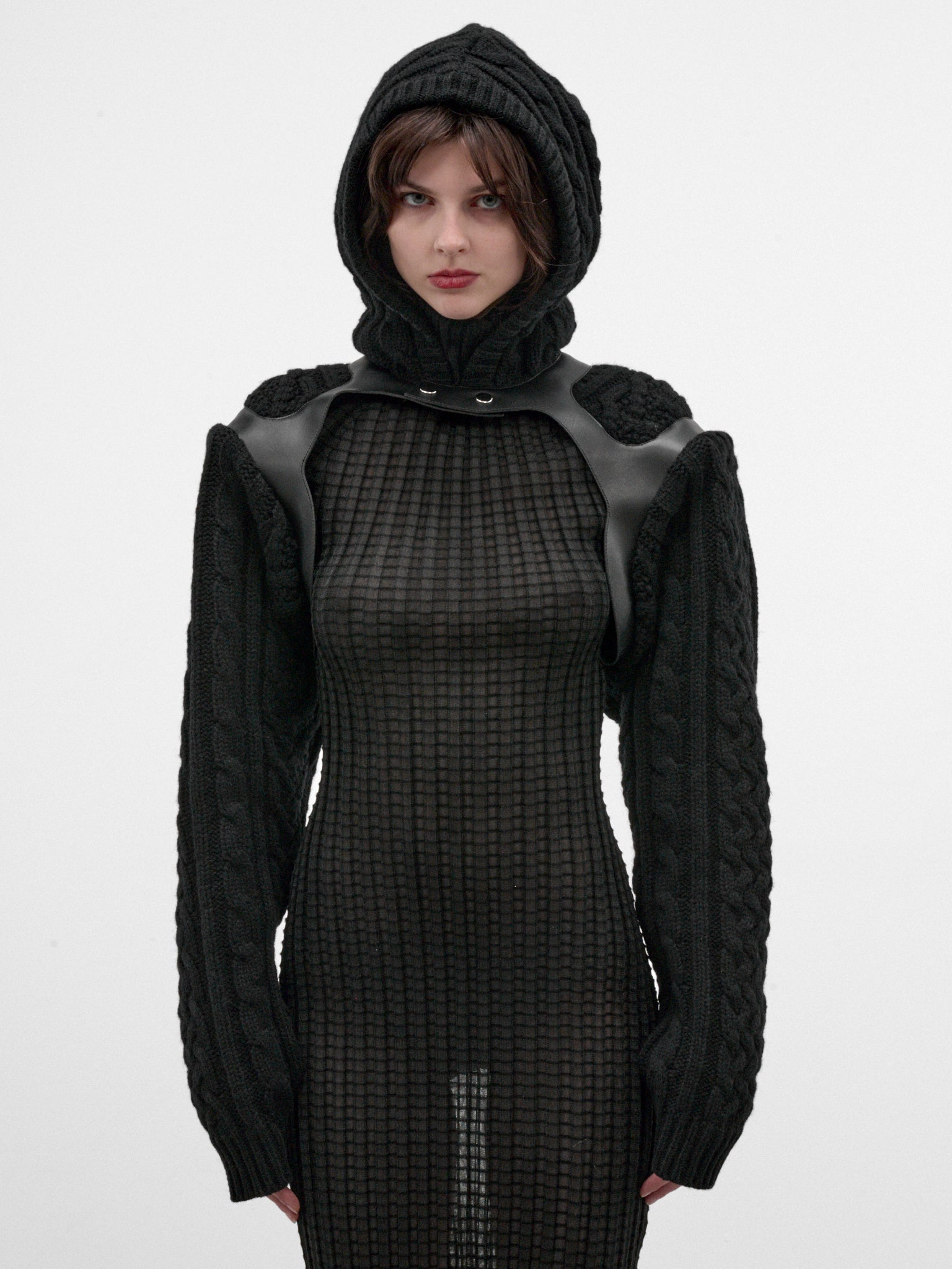 Black Wool Harness Bolero Sweater (3R-N009-W26-BLACK-BLACK)