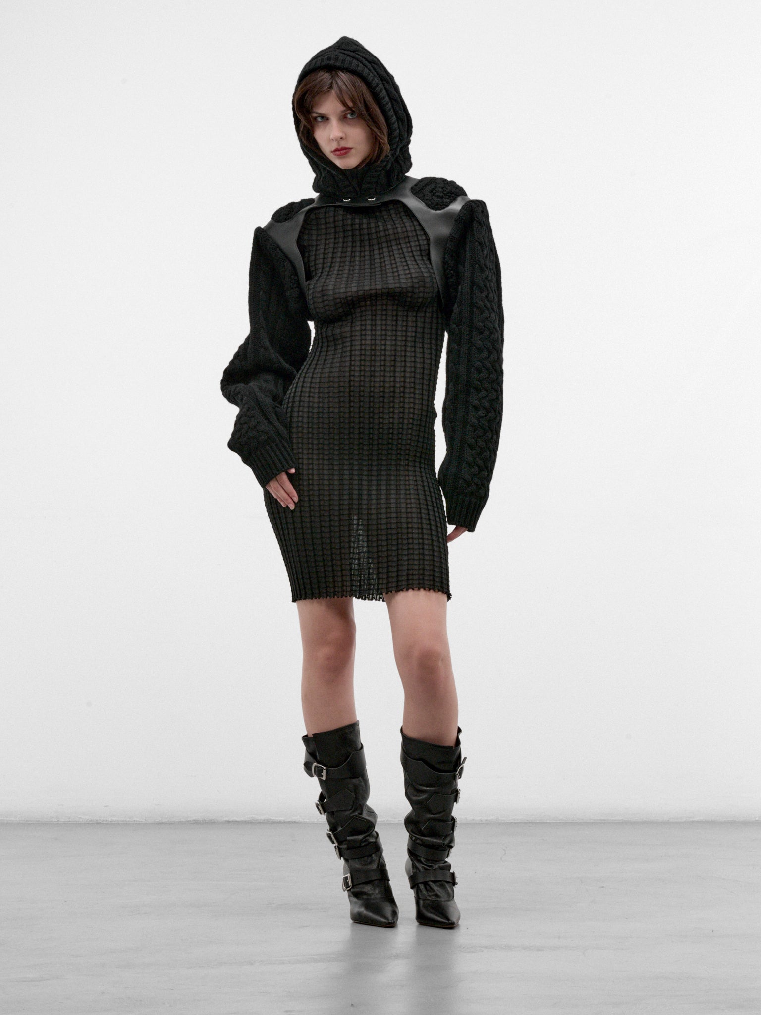 Black Wool Harness Bolero Sweater (3R-N009-W26-BLACK-BLACK)