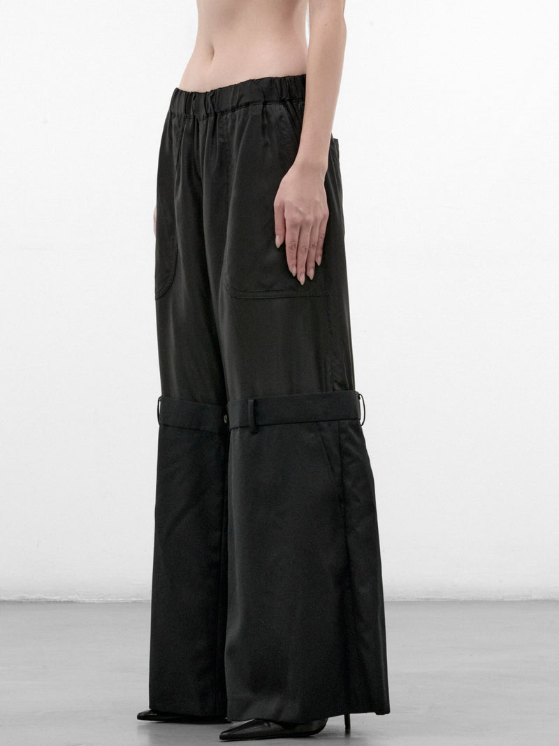 Black Double Waistband Knee Trousers (3R-P004-W26-BLACK)