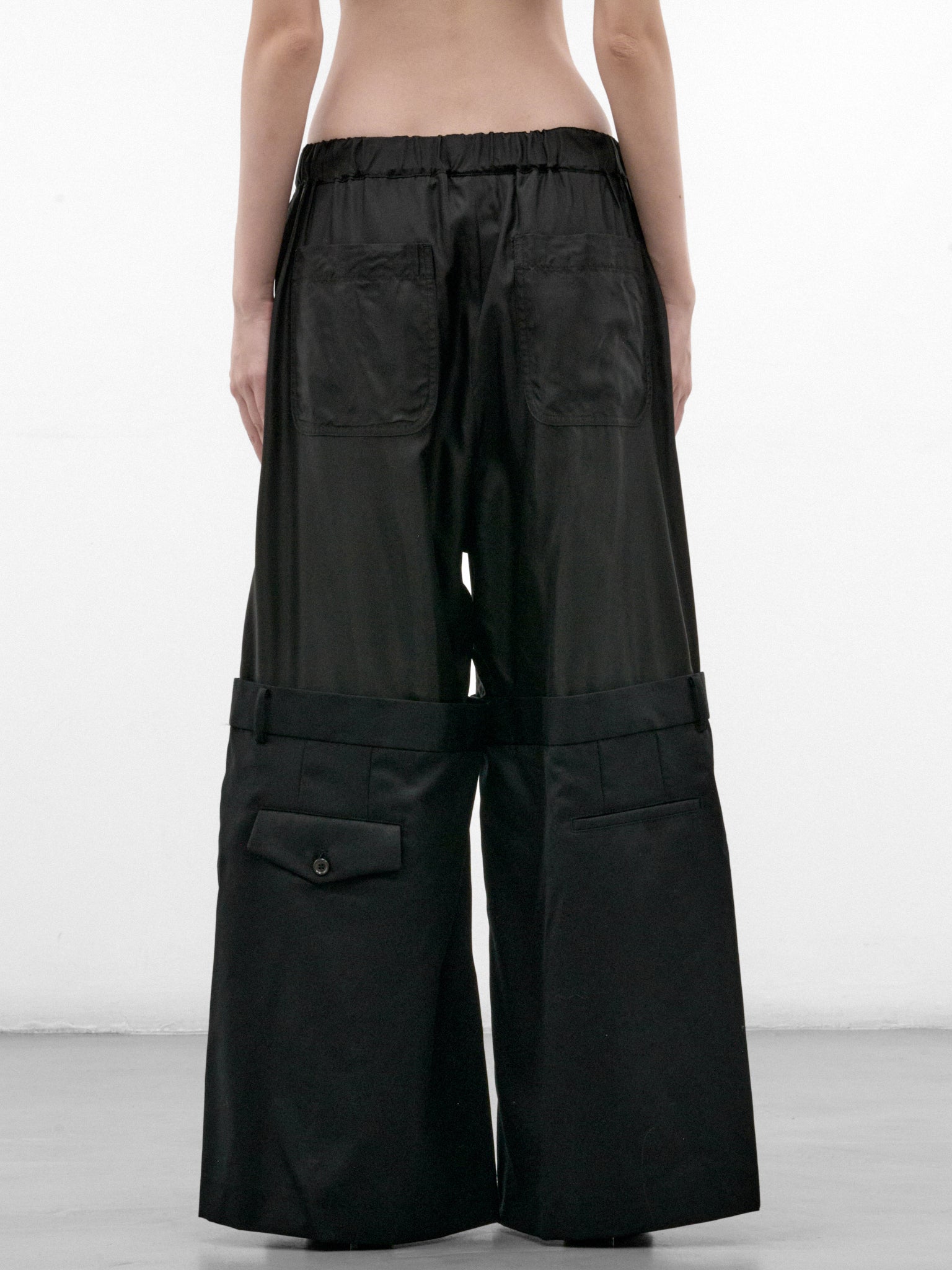 Black Double Waistband Knee Trousers (3R-P004-W26-BLACK)
