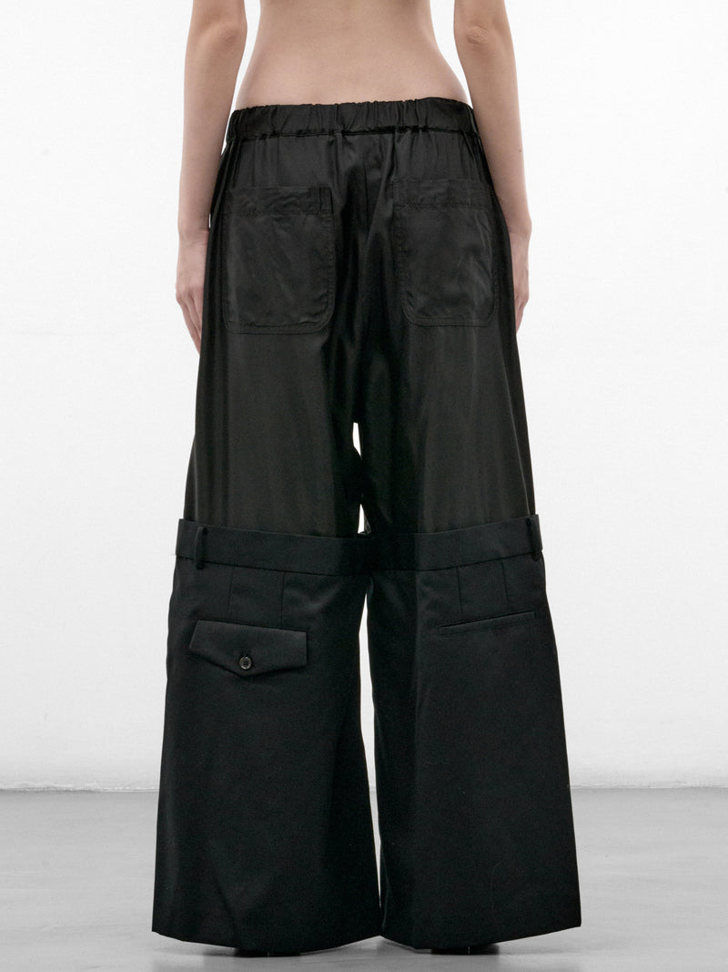 Black Double Waistband Knee Trousers (3R-P004-W26-BLACK)