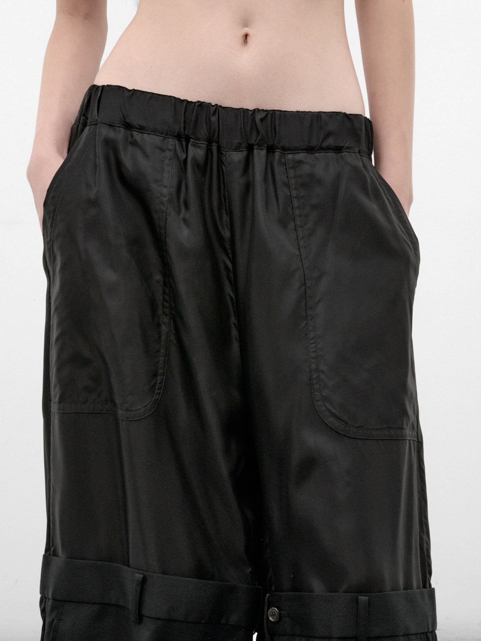 Black Double Waistband Knee Trousers (3R-P004-W26-BLACK)
