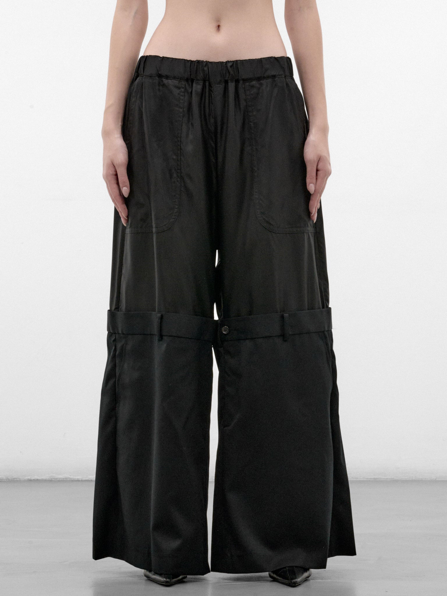Black Double Waistband Knee Trousers (3R-P004-W26-BLACK)