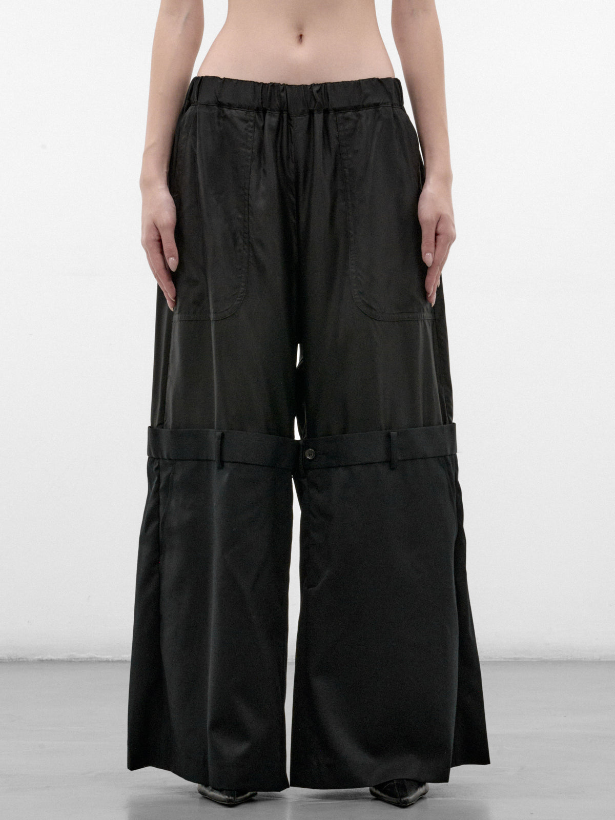 Black Double Waistband Knee Trousers (3R-P004-W26-BLACK)