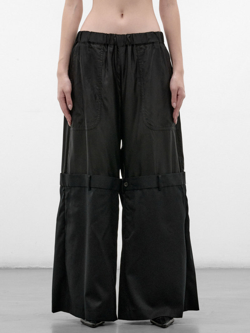 Black Double Waistband Knee Trousers (3R-P004-W26-BLACK)